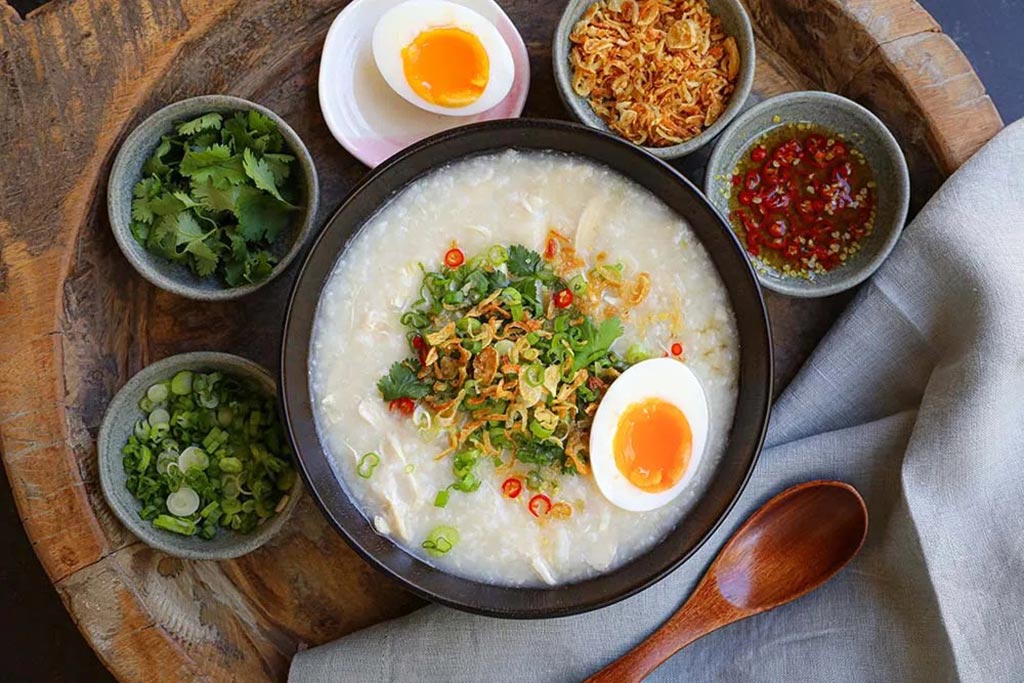 The chicken porridge is made with a flavorful blend of spices at White Angel Bar and Restaurant